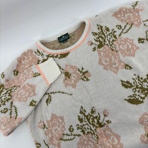 Cabin Creek Floral Knit Sweater Womens Large‎ Cream Pink Olive Green